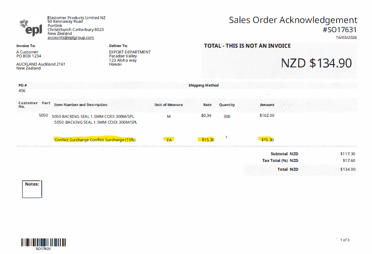 Example of Conflict Surchage